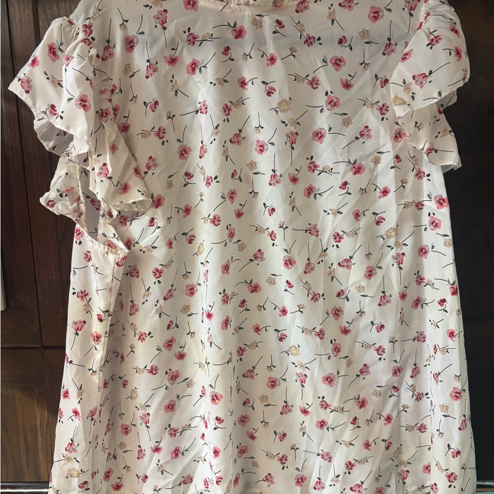 SHEIN Floral Ruffle Blouse - Pink and White